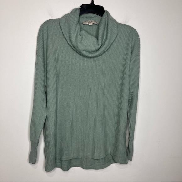 Loft waffle knit cowl knit top green size medium - Picture 3 of 10